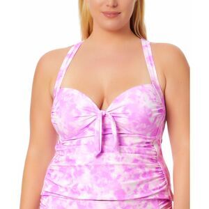 California Waves Trendy Plus Size Tie-Dye Molded-Cup Tankini Top